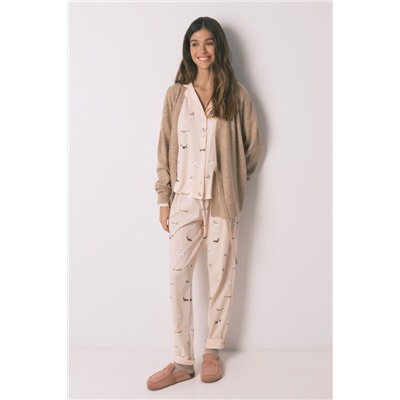 Cárdigan liso punto tricot beige