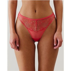 Tanga de malla con bordado floral rosa