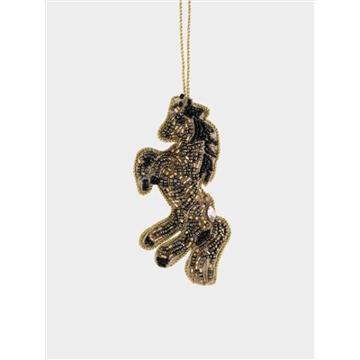 Игрушка елочная, 10 см, бисер/полифилл, черно-золотистая, Конь, New year