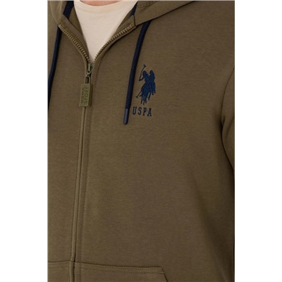 Erkek Haki Kapüşonlu Örme Hırka