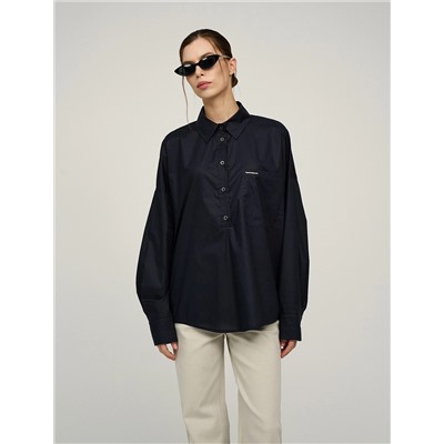 Синяя блузка О-силуэта