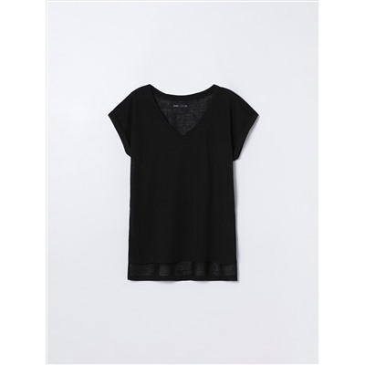 SHORT SLEEVE LINEN-EFFECT T-SHIRT