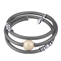 Браслет Гевея (Майорка 14мм медовая роса, каучук серый; покрытие родий), Есть комплект