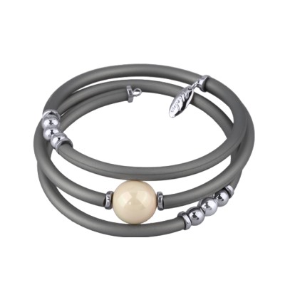 Браслет Гевея (Майорка 14мм медовая роса, каучук серый; покрытие родий), Есть комплект