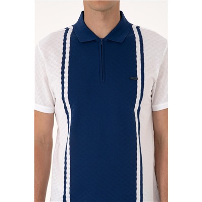 Erkek Regular Fit Beyaz Polo Yaka Fermuarlı Tişört