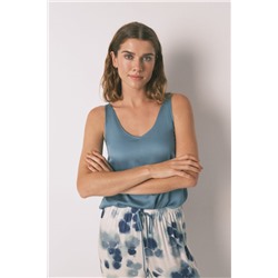 Set pijama satén floral verde
