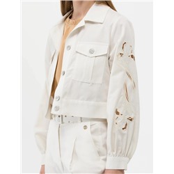 Ekru Keten Karışımlı Crop Ceket