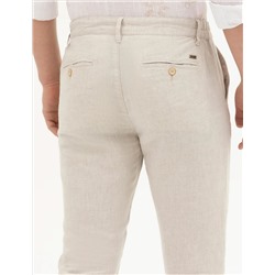 Bej Slim Fit Keten Karışımlı Kanvas Pantolon