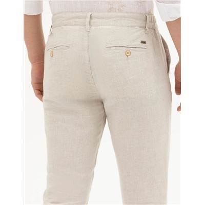 Bej Slim Fit Keten Karışımlı Kanvas Pantolon