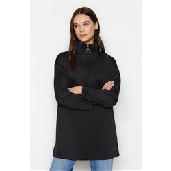 TRENDYOL MODEST Siyah Fermuar Detaylı Dalgıç/Scuba Düz Örme Sweatshirt TCTAW23TW00198