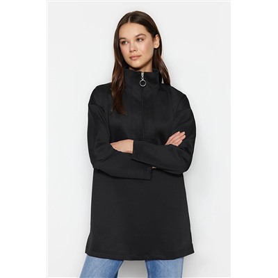 TRENDYOL MODEST Siyah Fermuar Detaylı Dalgıç/Scuba Düz Örme Sweatshirt TCTAW23TW00198