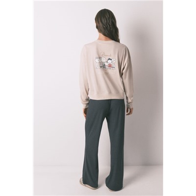 Pijama largo 100% algodón beige Snoopy