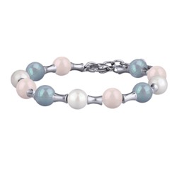 Браслет Акварель (Майорка 8мм белая, розовая, голубая; покрытие родий) 17-20см, Есть комплект