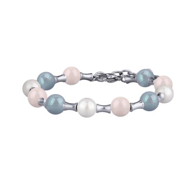 Браслет Акварель (Майорка 8мм белая, розовая, голубая; покрытие родий) 17-20см, Есть комплект