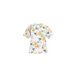 UA Floral Comfort White V-Neck Print Scrub Top
