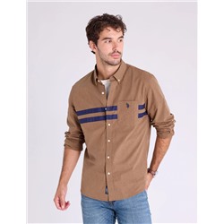 LONG SLEEVE PEACHED HEATHER CHEST STRIPE SHIRT