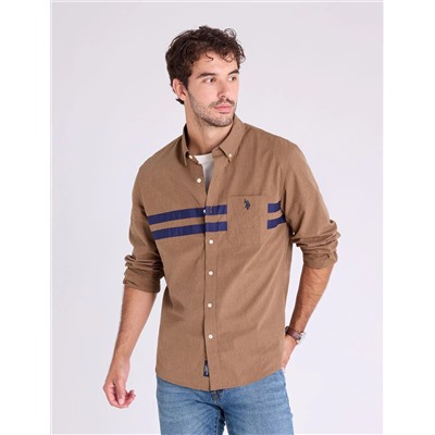 LONG SLEEVE PEACHED HEATHER CHEST STRIPE SHIRT