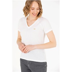 Kadın Ekru V - Yaka Tişört