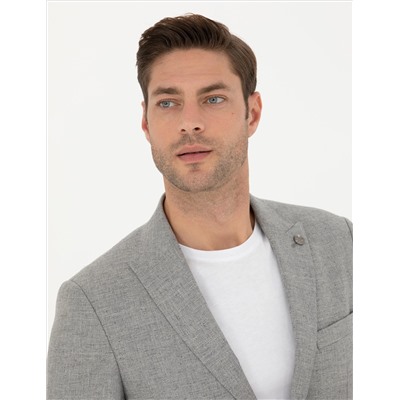 Gri Slim Fit Yün Karışımlı Takım Elbise