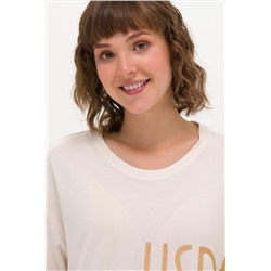 Kadın Krem Bisiklet Yaka Tişört