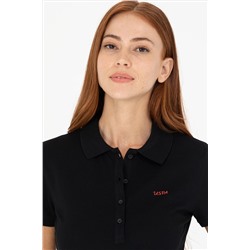 Kadın Siyah Basic Polo Yaka Tişört
