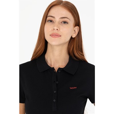 Kadın Siyah Basic Polo Yaka Tişört