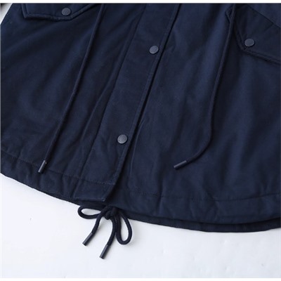 Женское свободное хлопковое пальто средней длины со съемным меховым воротником и капюшоном