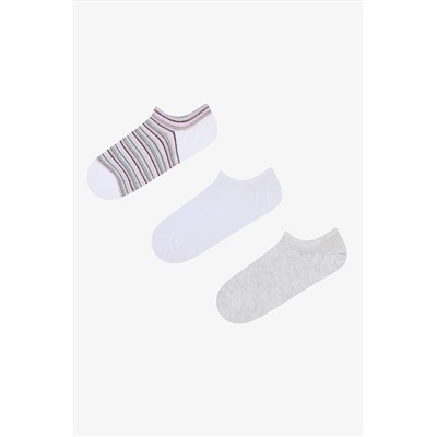 Penti 3 Çift Pamuklu Çizgili Burun Dikişsiz Sneaker Çorap