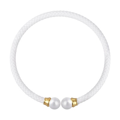 Колье-чокер Дуэт (Майорка 16мм белая, кожа белая; покрытие золото), Есть комплект