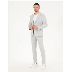 Gri Ex. Slim Fit Çizgili Spor Takım Elbise