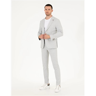 Gri Ex. Slim Fit Çizgili Spor Takım Elbise