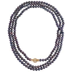 Колье (жемчуг сине- фиолетовый 8-9мм, фианит; покрытие золото) 200см, Есть комплект