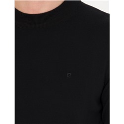 Siyah Slim Fit Çeyrek Yaka Basic Triko Kazak
