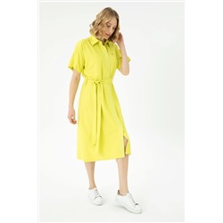 Kadın Neon Sarı Dokuma Elbise