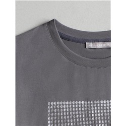 Нарядная футболка с принтом фольгой из премиального хлопка с эластаном