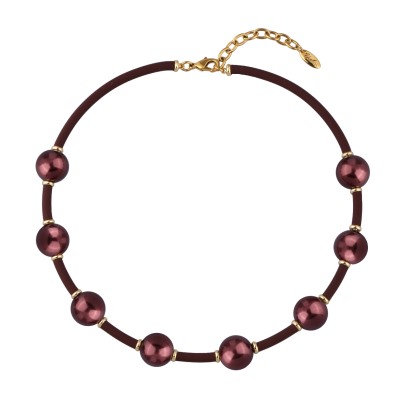 Колье Гевея (Майорка 16мм бургунди, каучук шоколад; золото) 42-47см, Есть комплект