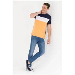 Erkek Turuncu Bisiklet Yaka Tişört