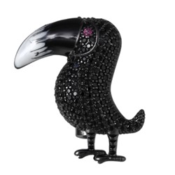 Брошь Тукан (фианит черный; покрытие черный родий)