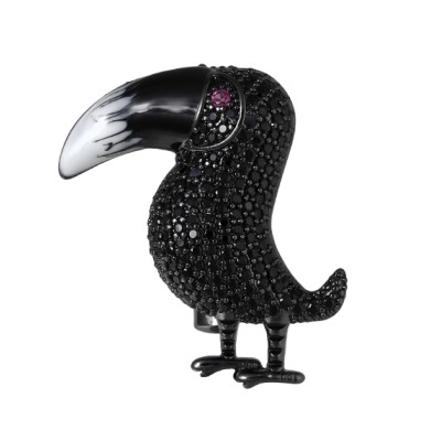 Брошь Тукан (фианит черный; покрытие черный родий)