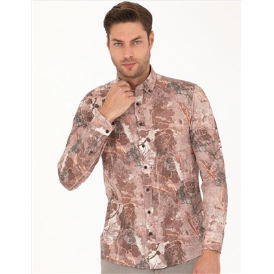 Açık Kahverengi Slim Fit Uzun Kollu Gömlek