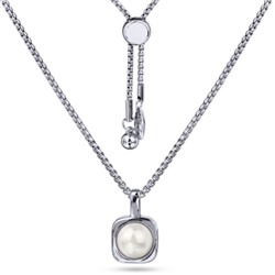 Кулон Теннис (Майорка белая 8мм; покрытие родий) 70см, Есть комплект