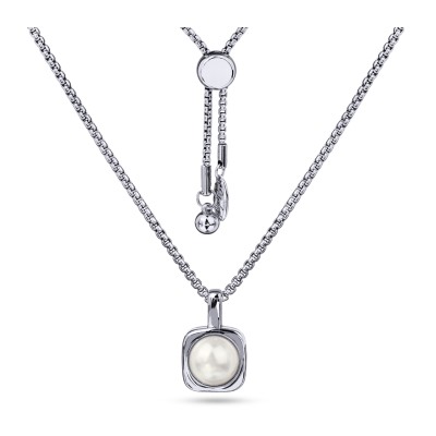 Кулон Теннис (Майорка белая 8мм; покрытие родий) 70см, Есть комплект