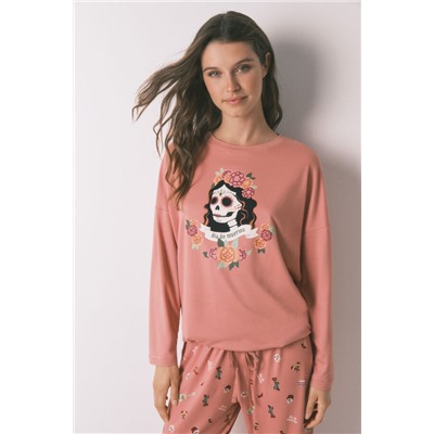 Pijama largo polar "La Catrina" rosa