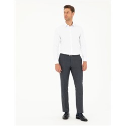 Beyaz Slim Fit Armürlü Uzun Kollu Gömlek