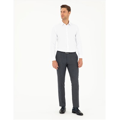 Beyaz Slim Fit Armürlü Uzun Kollu Gömlek