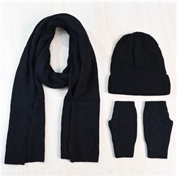Комплект из трех предметов. Зимний теплый вязаный шарф, шапка и перчатки без пальцев