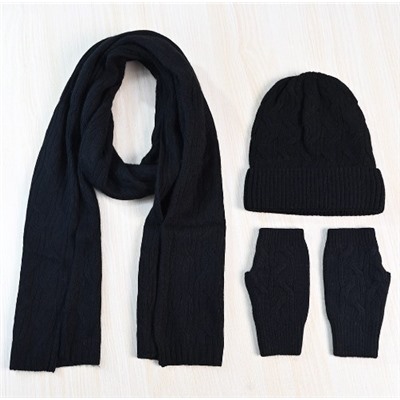 Комплект из трех предметов. Зимний теплый вязаный шарф, шапка и перчатки без пальцев