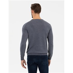 Gri Melanj Slim Fit Bisiklet Yaka Basic Triko Kazak