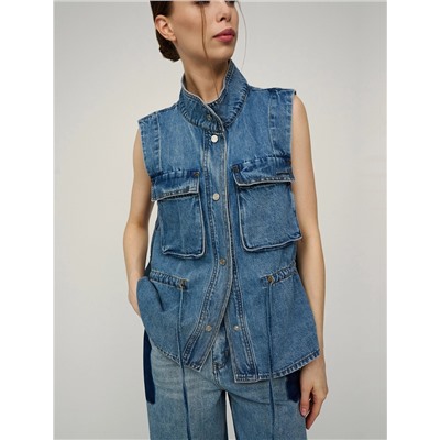 Синий жилет из денима с карманами