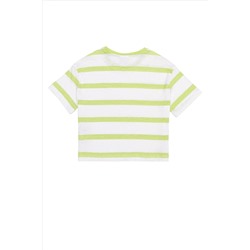 Kız Çocuk Fıstık Yeşili Bisiklet Yaka Crop Tişört